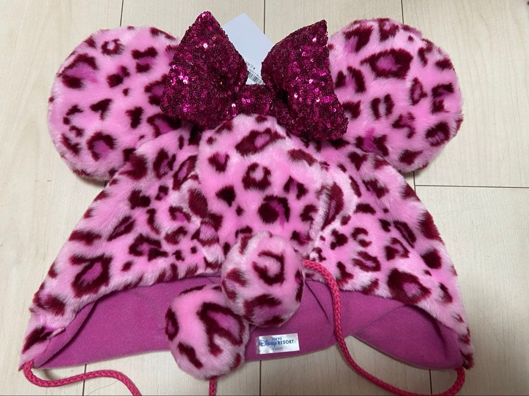 ディズニー　ファンキャップ　ヒョウ柄　ピンク