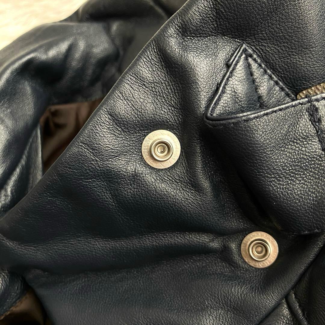 【美品】BALMAIN 高級ラムレザー　パデッドコート　ダークネイビー