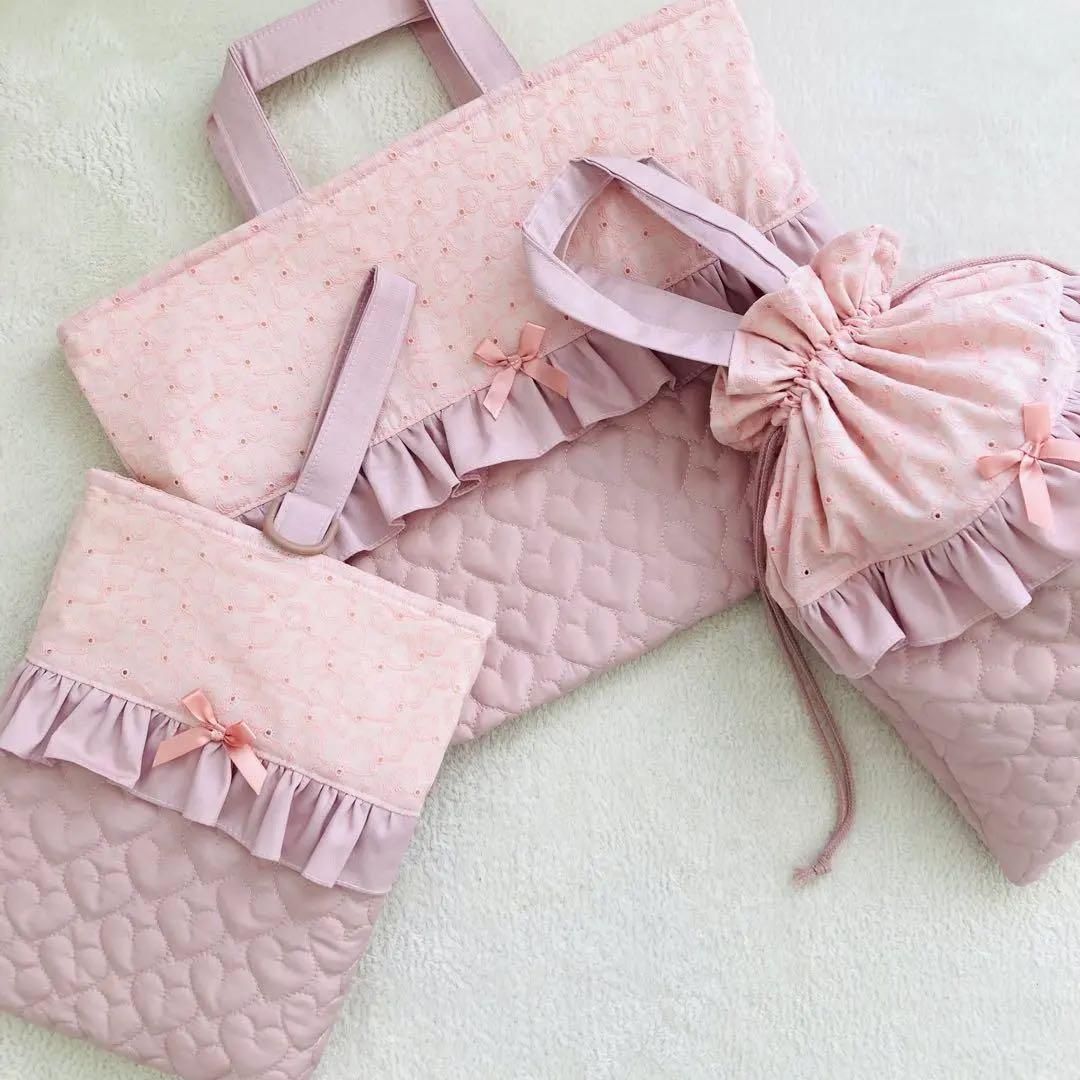 【ハンドメイド】入園入学グッズ(ハートレース×フリル×ハートキルティング)