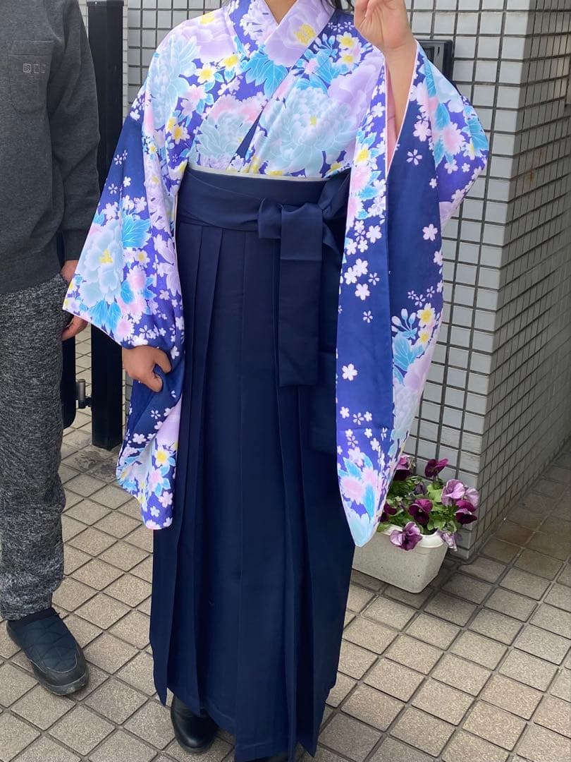 花柄着物、袴、帯、長襦袢の4点セット