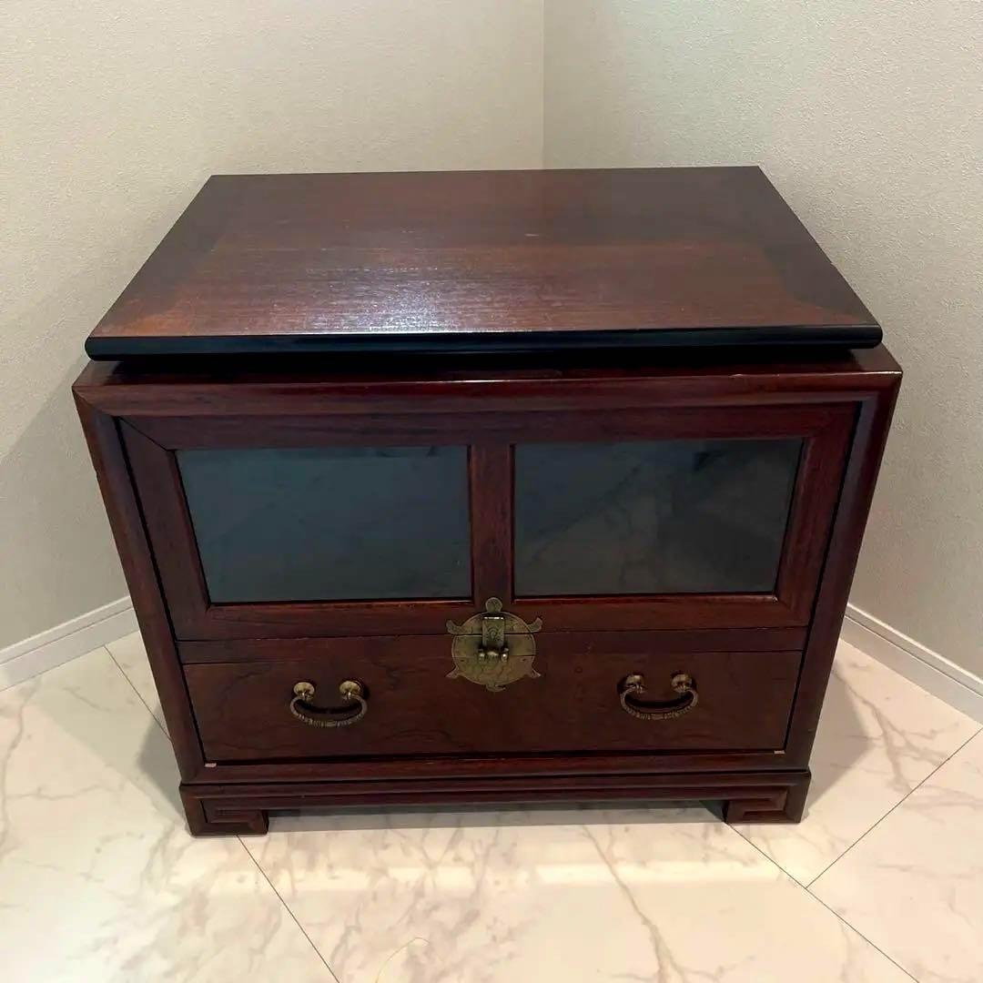 中国家具　木製テレビ台 扉付き　テレビボード　回転式　アンティーク　昭和レトロ