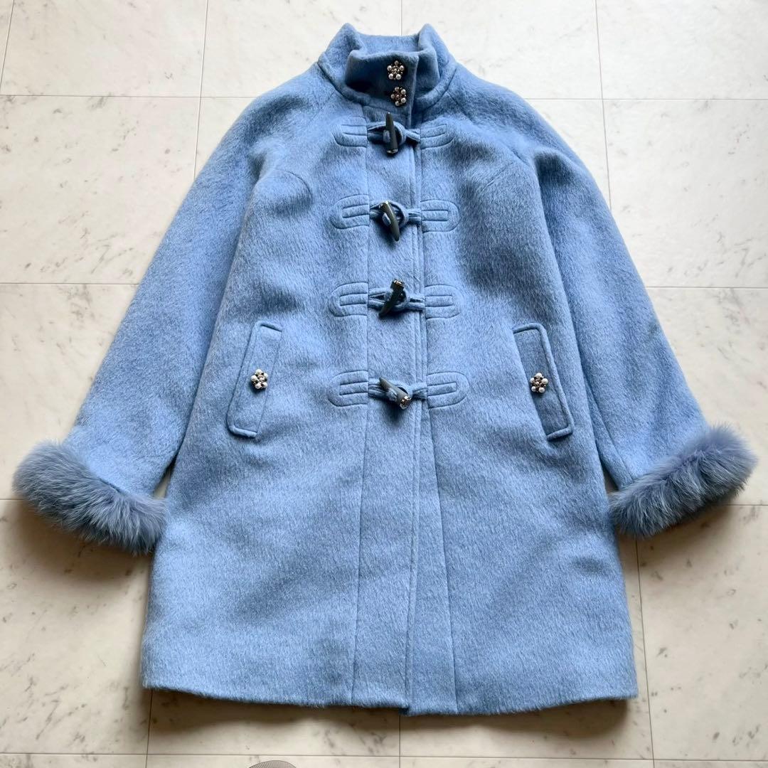 AUSTIN REED フォックスファー モヘヤ混シャギーダッフルコート 40