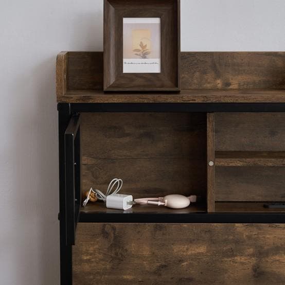 【宮棚＆コンセント付】セミダブルベッド 木×スチール 北欧風 ヴィンテージ調