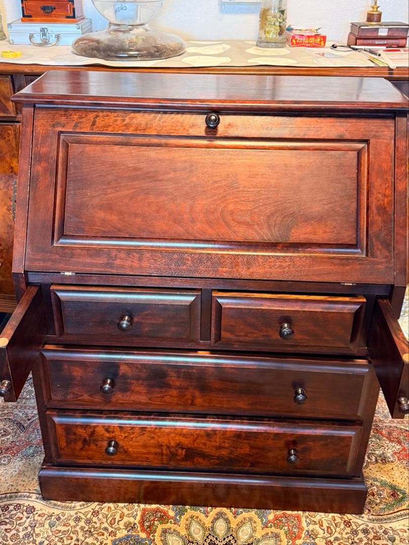 木製 収納付きデスク／ライティングビューロー 書斎机