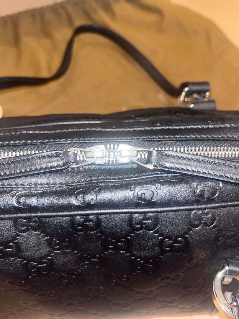 【美品】GUCCI グッチGGツインズ　ミニボストンバッグ　シマレザー ブラック