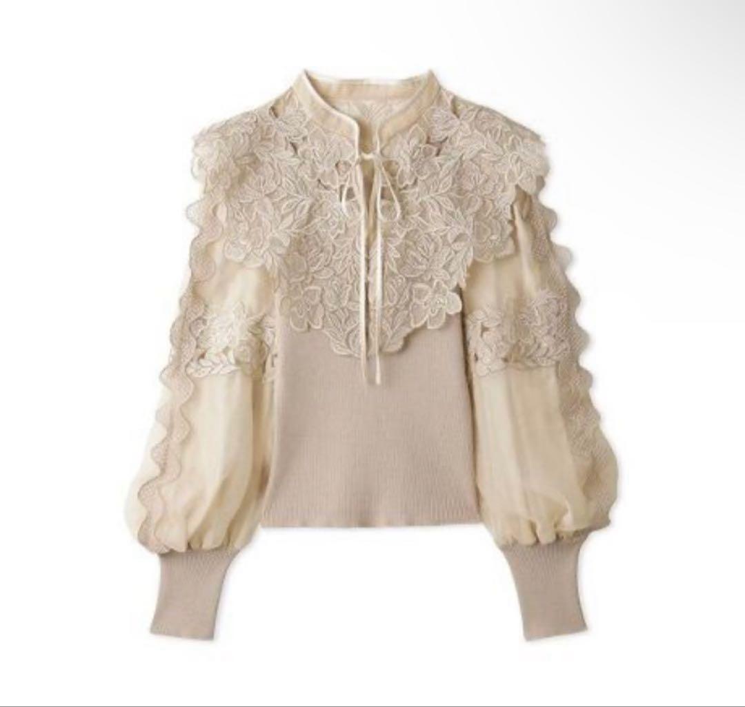 タグ付き 未使用 レースカラーニットプルオーバー