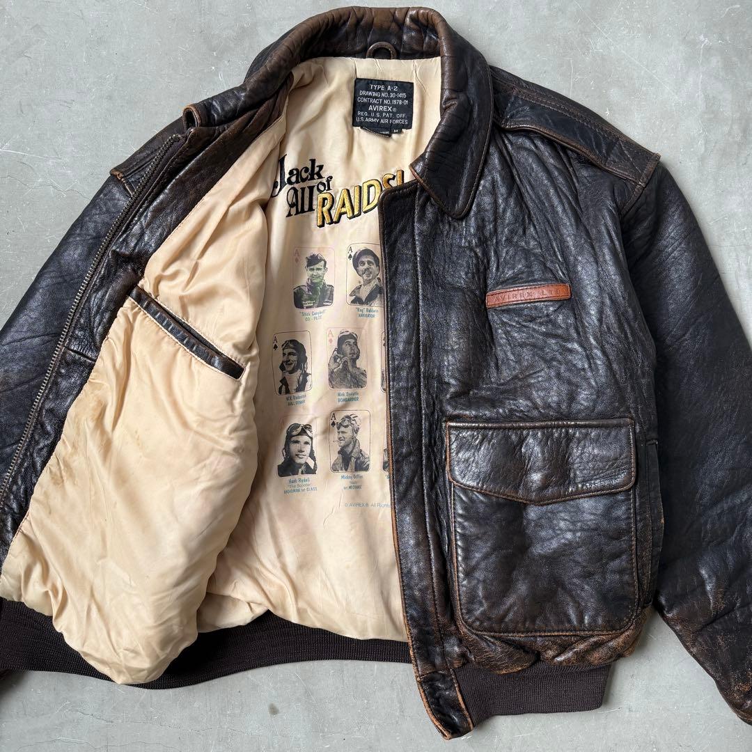 【希少】AVIREX A-2 フライトジャケット レザー ピンナップガール 茶