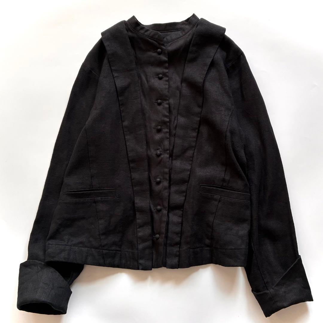 ネストローブ nest robe レイヤード風 リネン ジャケット 黒 ブラック