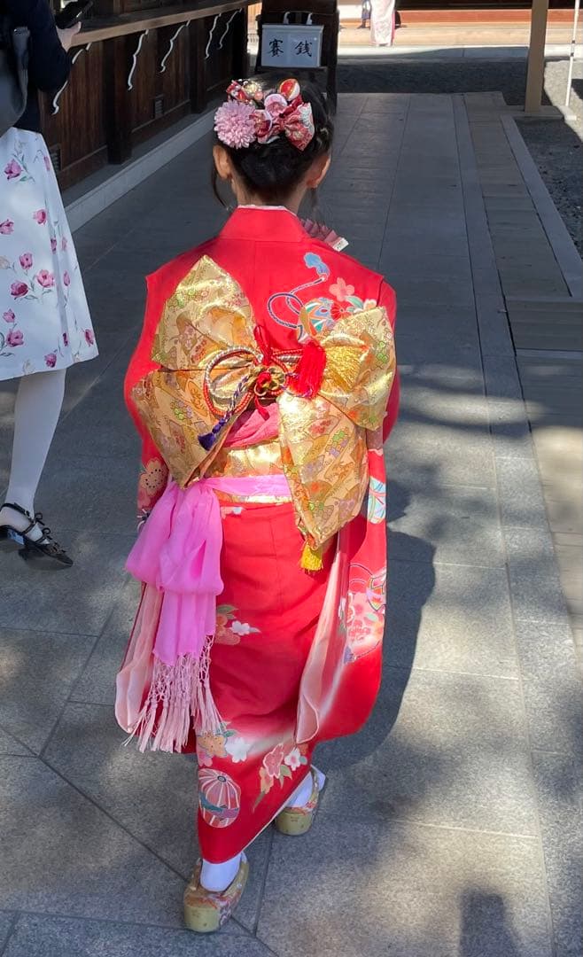 豪華逸品手描き友禅♡七五三　7歳　女の子　セット一式　ピンク朱色　ゴールド　正絹
