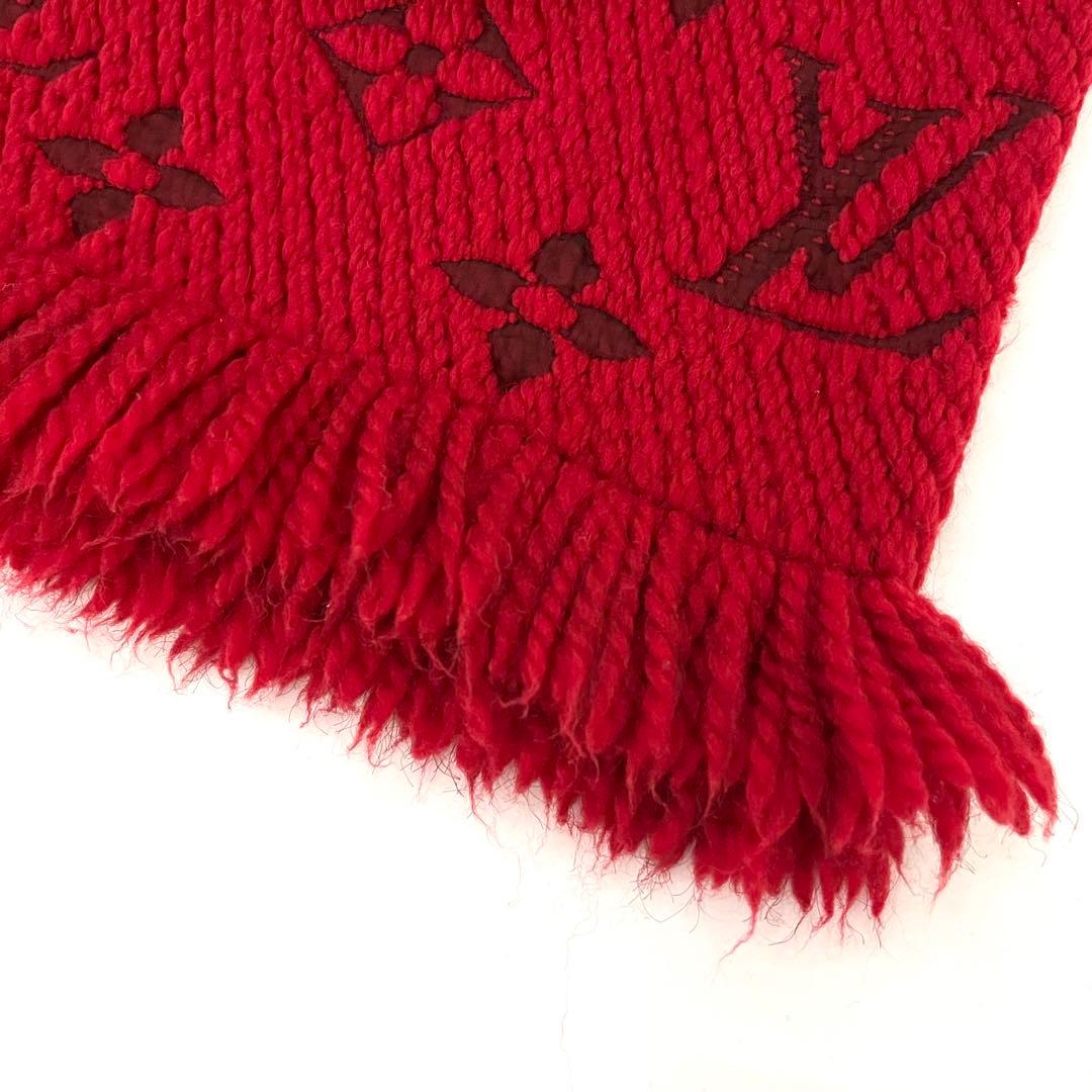 極美品✨赤ルイヴィトン エシャルプ ロゴマニア ルビー マフラー シルク ウール