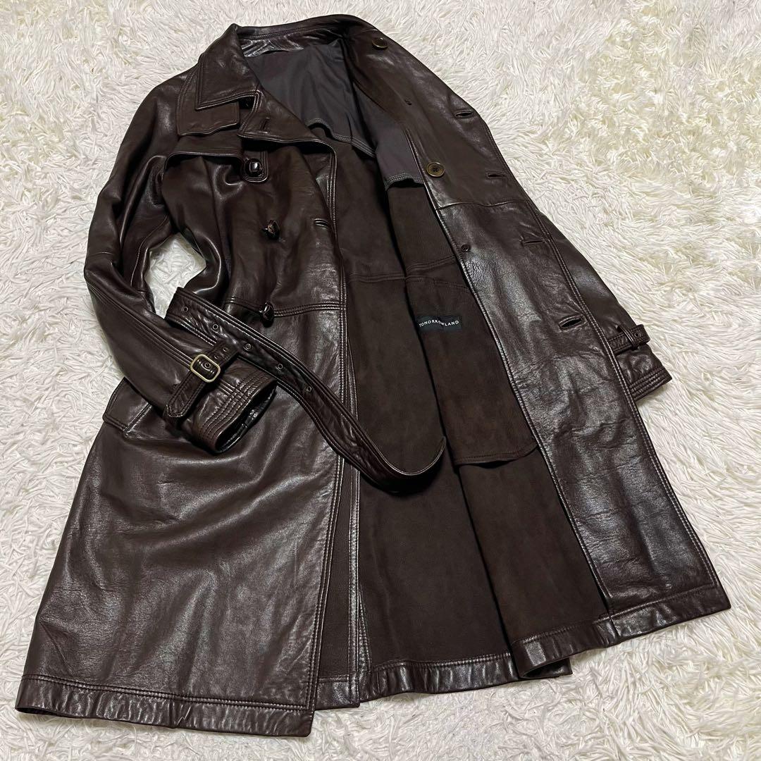 希少 46 トゥモローランド レザー トレンチコート ロング丈 ブラウン 羊革