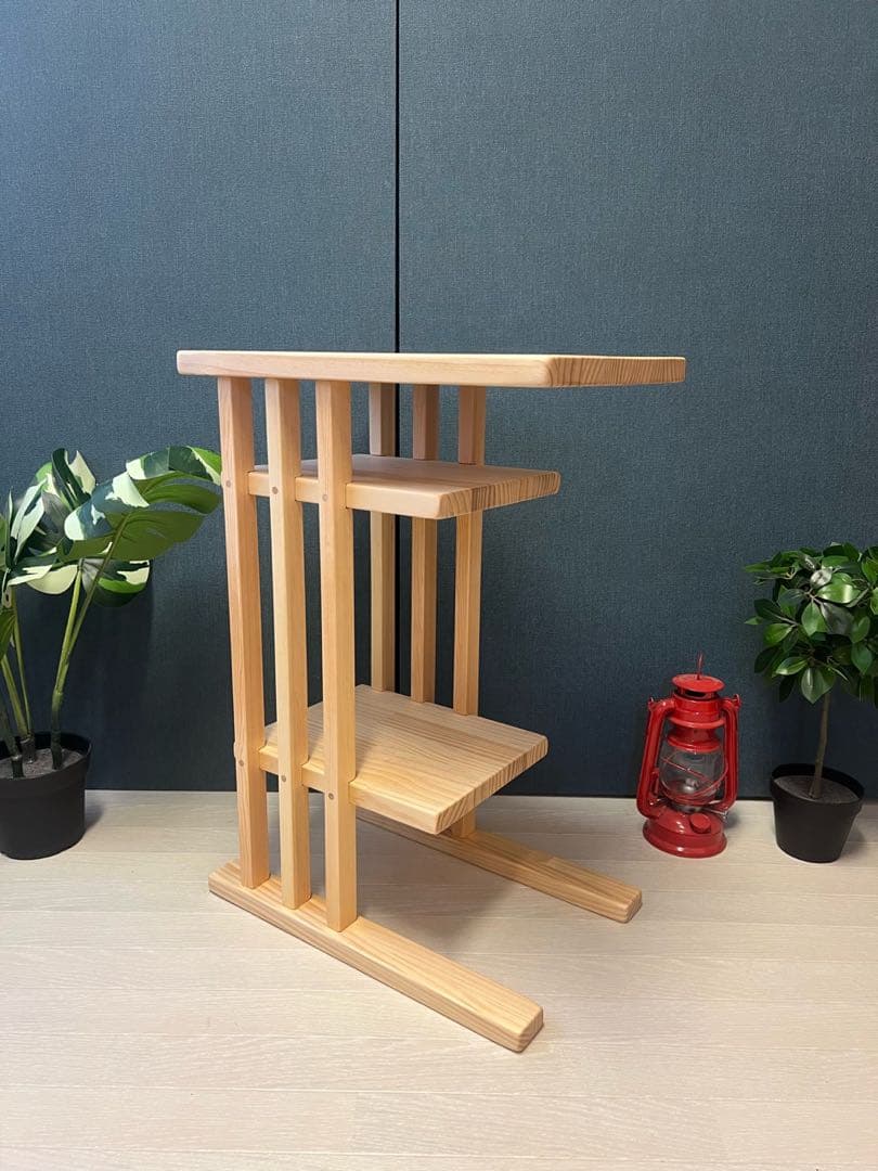 【送料無料】 サイドテーブル 格子形 棚付 45cm30cm パイン ナチュラル