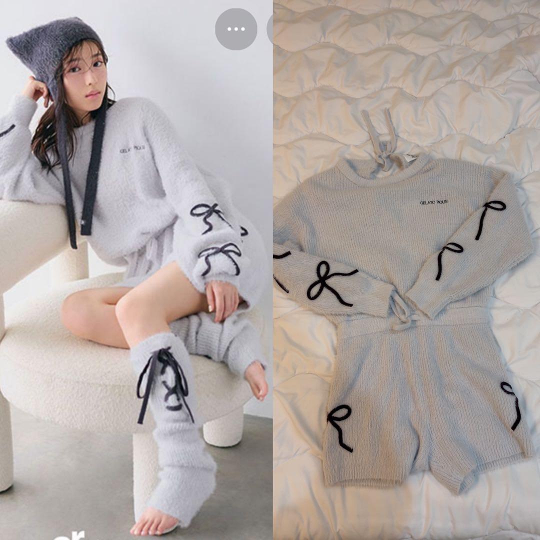 ジェラートピケ リボンフェザーロンパースルームウェア