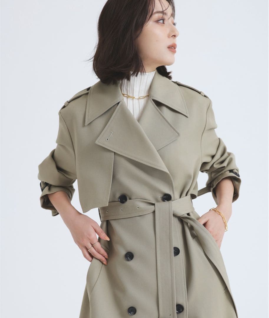 【anuans アニュアンス】ウールギャバジントレンチコート ネイビー 2024