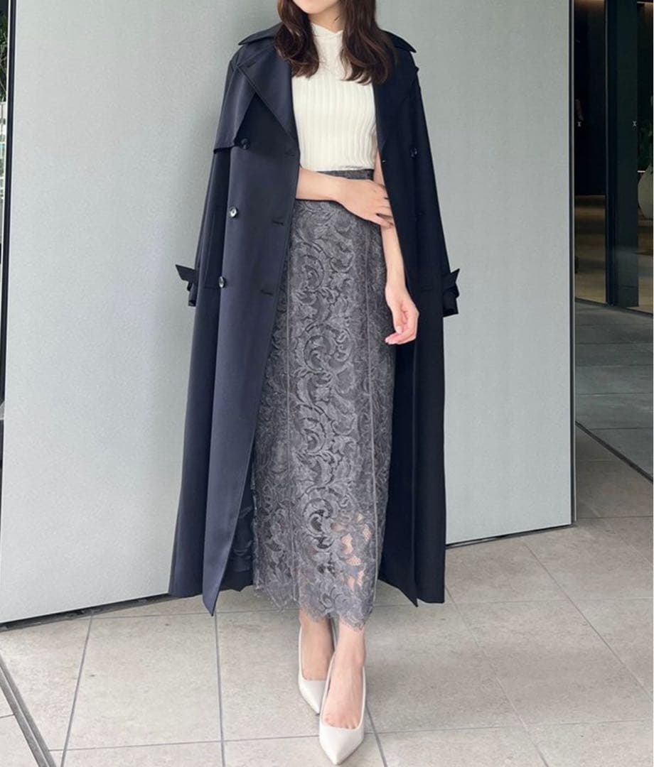 【anuans アニュアンス】ウールギャバジントレンチコート ネイビー 2024