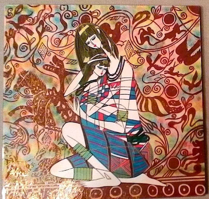 30cm 姉妹抱擁　螺鈿細工貝殻アートタイルアートパネル