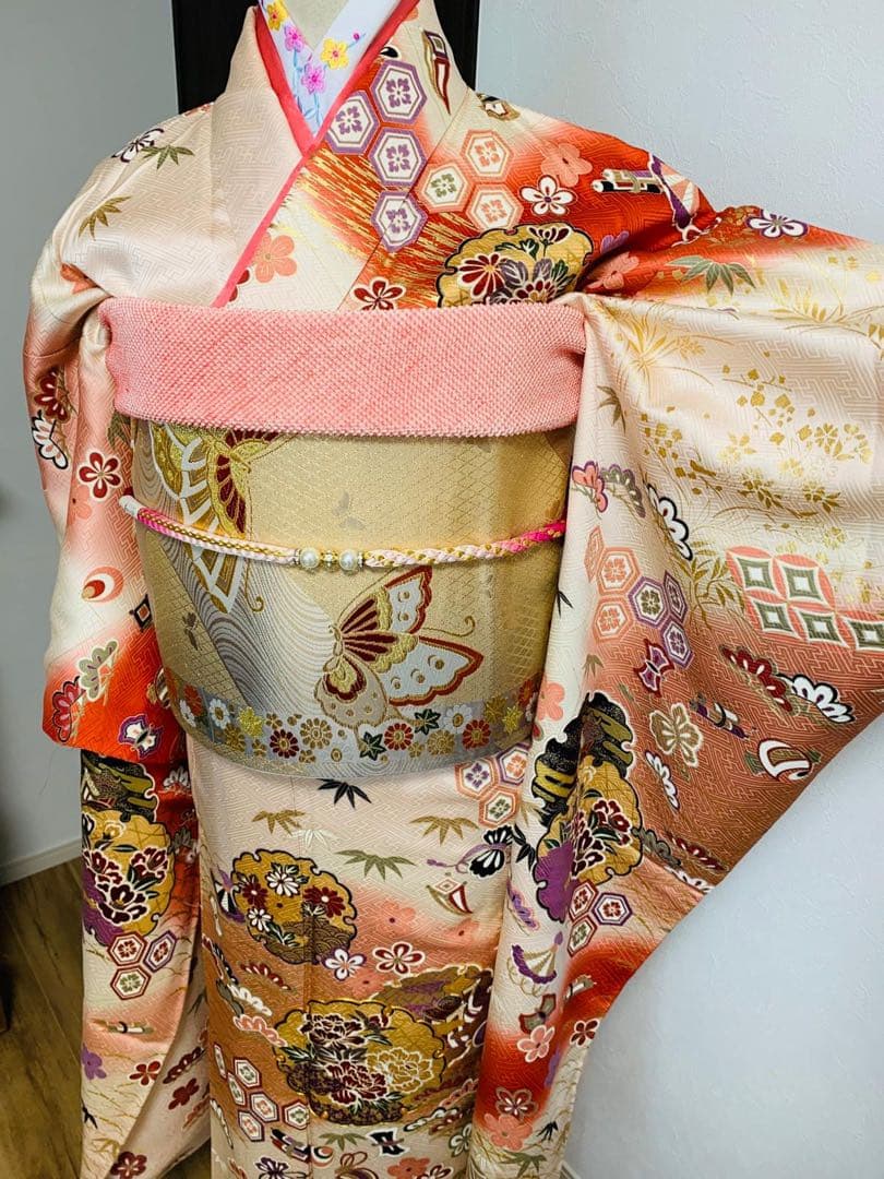 振袖フルセット駒刺繍　雪輪花文　宝尽くし　暈し染め　金彩　正絹