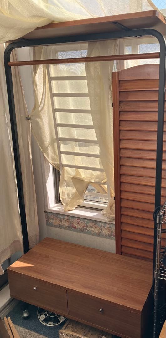 物干し　ハンガー　棚　ラック　ウッド調　物置き