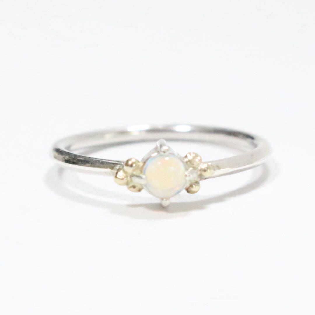 ふわりと遊色が揺れる∮オーストラリア産オパールのK10粒々シルバーリング11号強