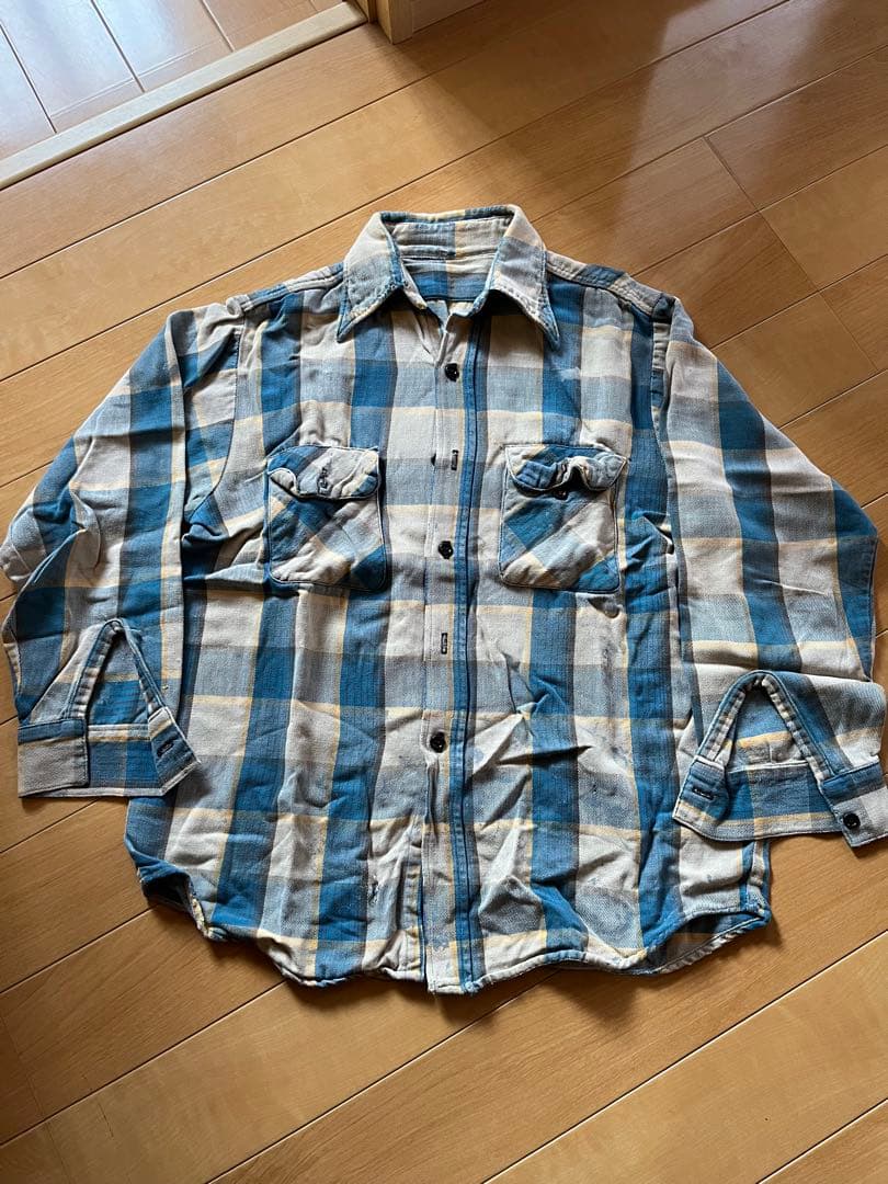 60s 70s ビンテージ　ネルシャツ ブルー系