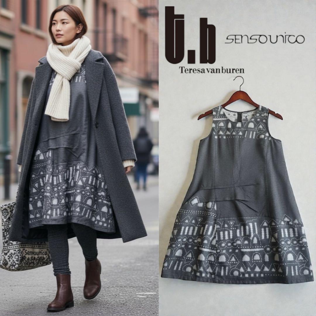 極美品☆センソユニコ t.b 変形 ノースリーブ ワンピース サイズ38 グレー