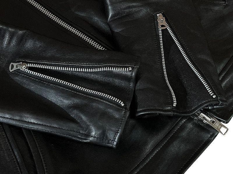 美品 ショット 羊革 レザー シングル ブレスト ライダース ジャケット 黒 M