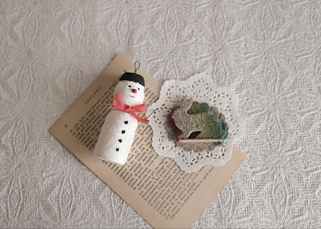 * vintage ornament SET ୨୧ 可愛い雪だるまさん ＆ ウサ