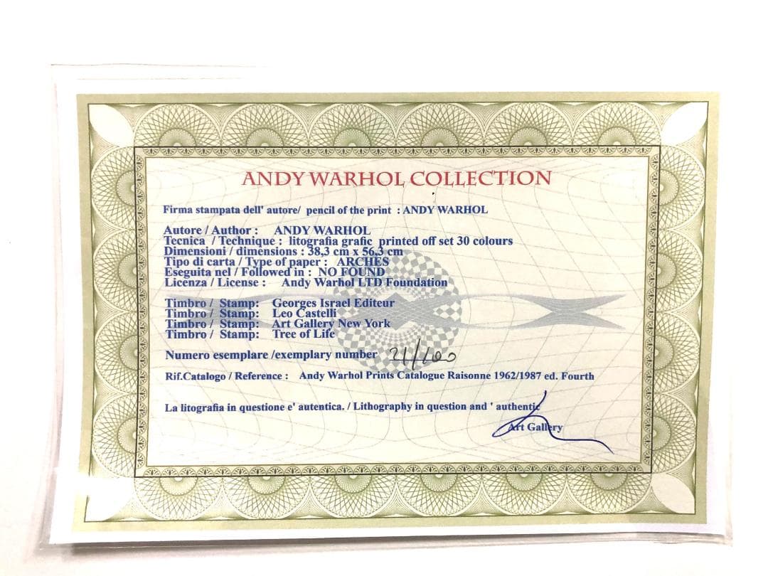 【模写】限定100部証明書 Andy Warhol One Blue Pussy