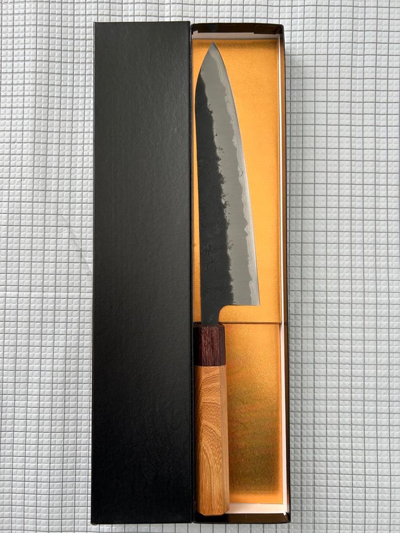 仙助 包丁 牛刀 牛刀包丁 青紙スーパー 黒肌梨地 欅八角柄 210mm ①