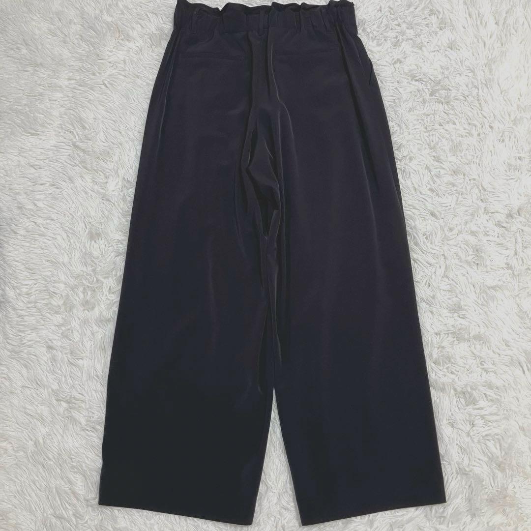 自由区 洗える ストレッチ セットアップ ワイドパンツ ノーカラー 黒 40