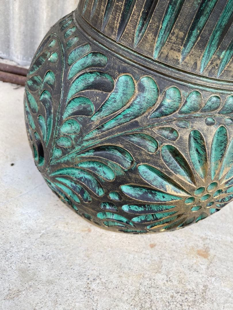 陶器製　花瓶　傘立て　壺　フラワーベース　置物　エメラルドグリーン　ゴールド