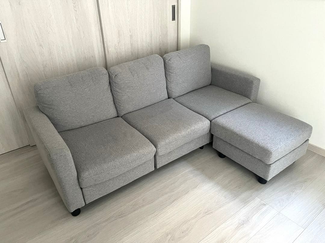 【sale】3人掛けソファー 洗えるカバー (オットマン付き)