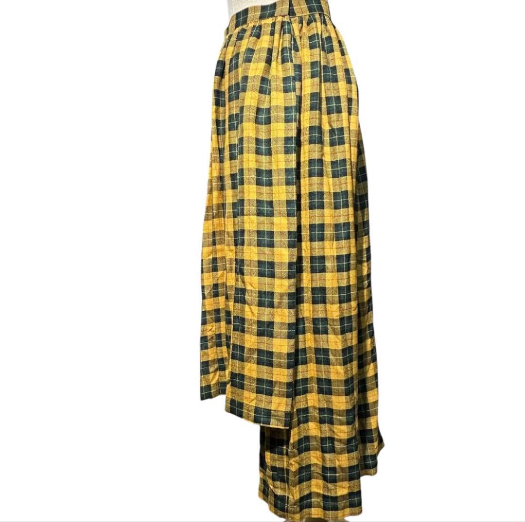 イエロー・グリーンチェック柄ロングスカート