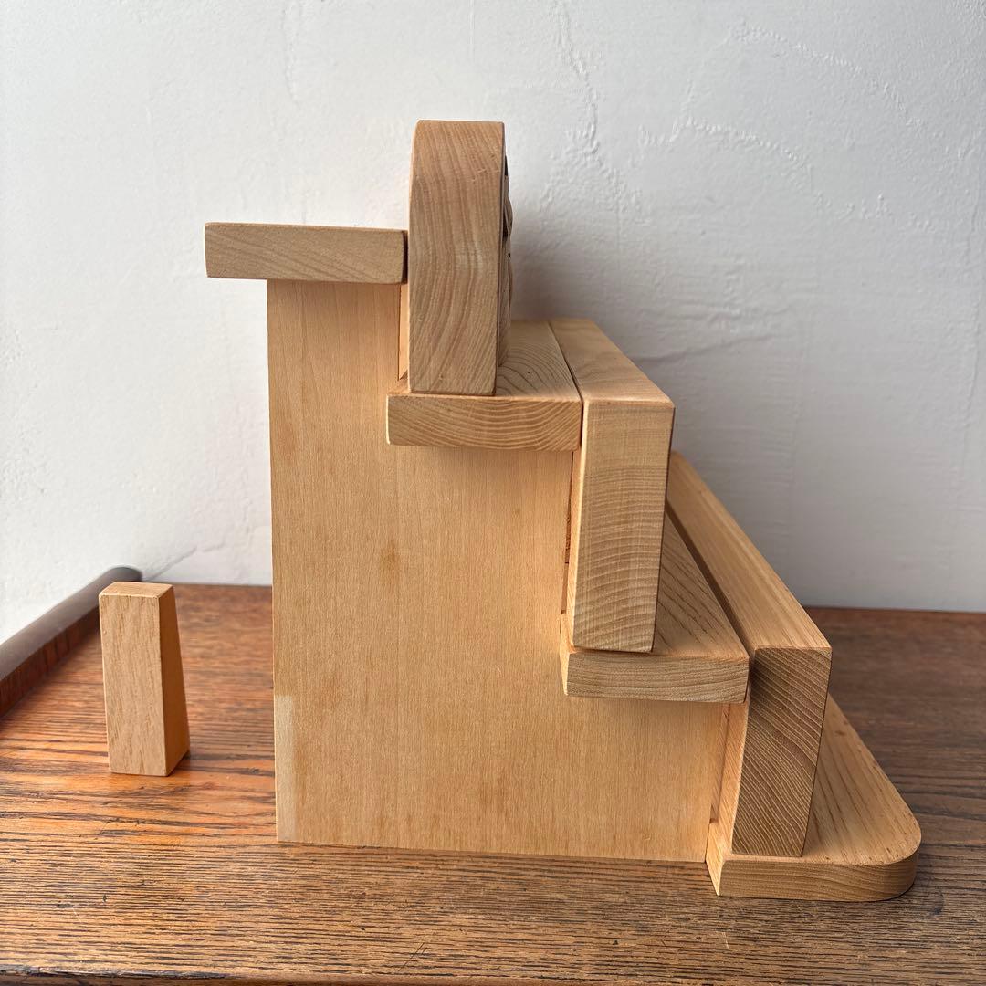 木製 ひな人形 ひな祭り 三人官女 籠 牛車 3段飾り コンパクト 組木 積み木