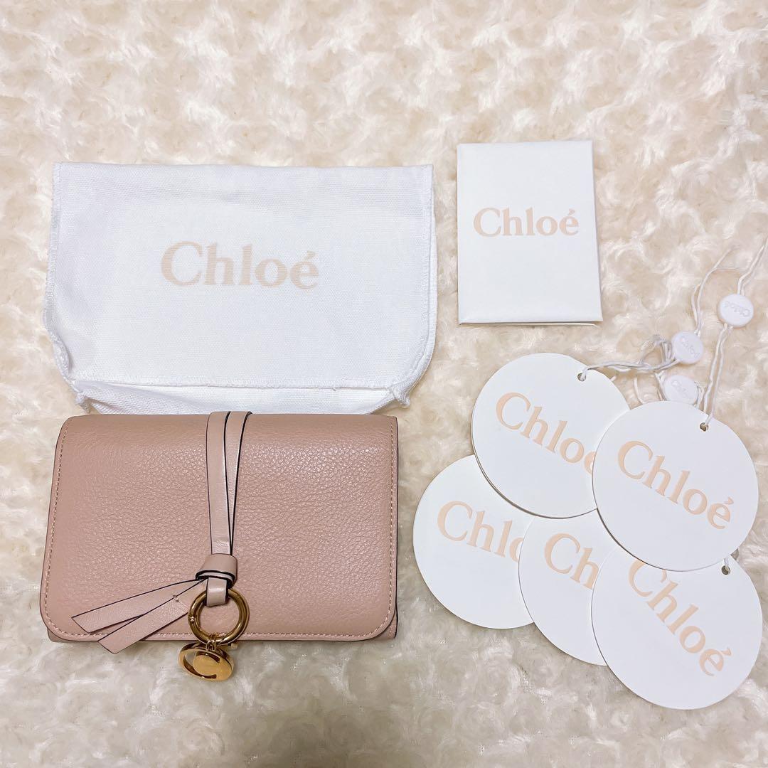 Chloeクロエ 三つ折り 財布 ピンク アルファベット レザー 財布 ブランド