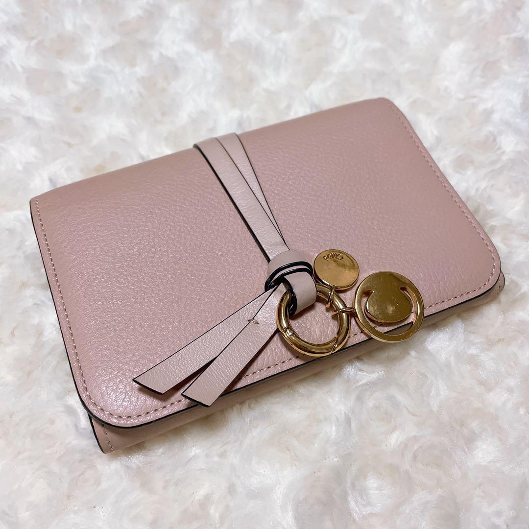 Chloeクロエ 三つ折り 財布 ピンク アルファベット レザー 財布 ブランド