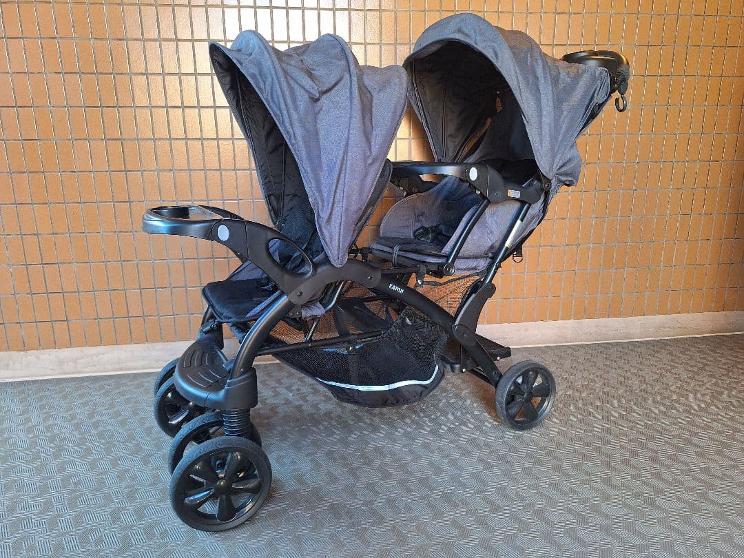 カトージ 二人乗りベビーカー 二人でゴーDX(専用レインカバー付き)　デニム