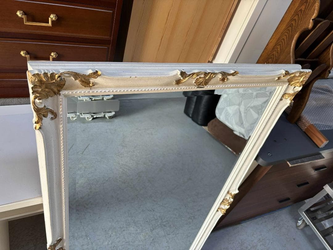 ゴールド イタリア製 アンティーク調 白とゴールド ミラー 姿見 壁掛け