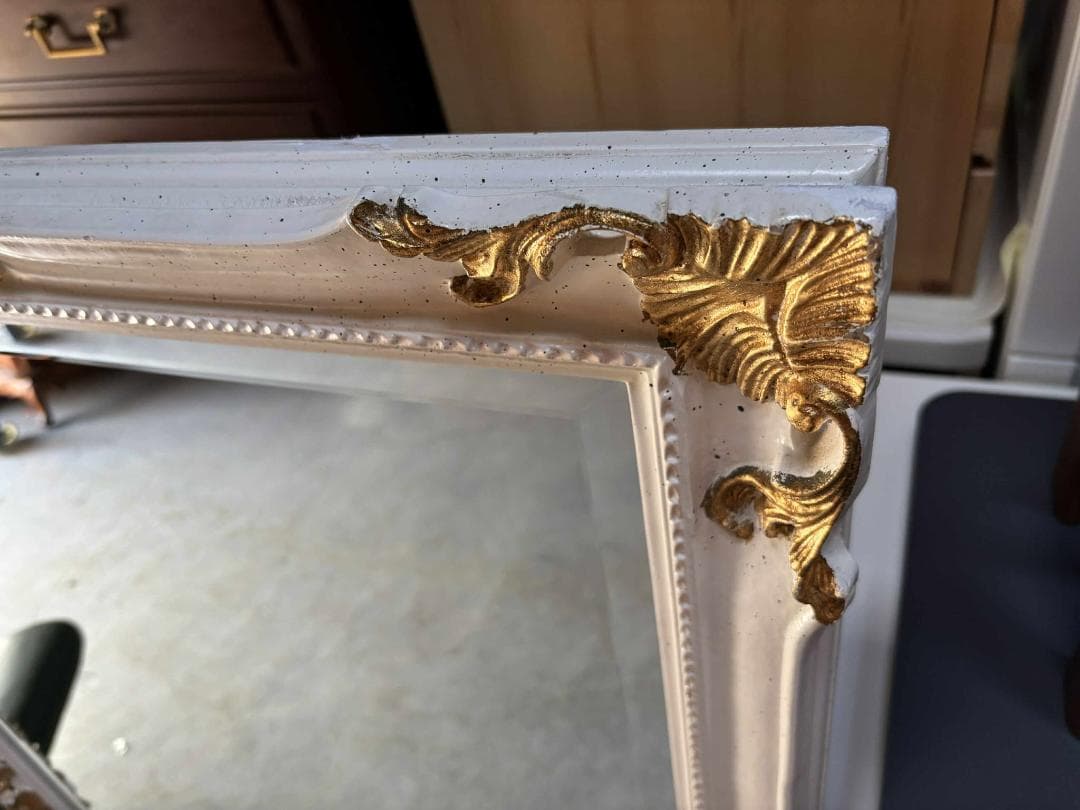 ゴールド イタリア製 アンティーク調 白とゴールド ミラー 姿見 壁掛け