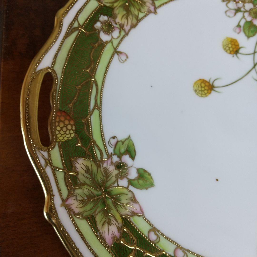 希少 オールドノリタケ 金盛り ラズベリー柄 BBプレート マルキ印 1908年