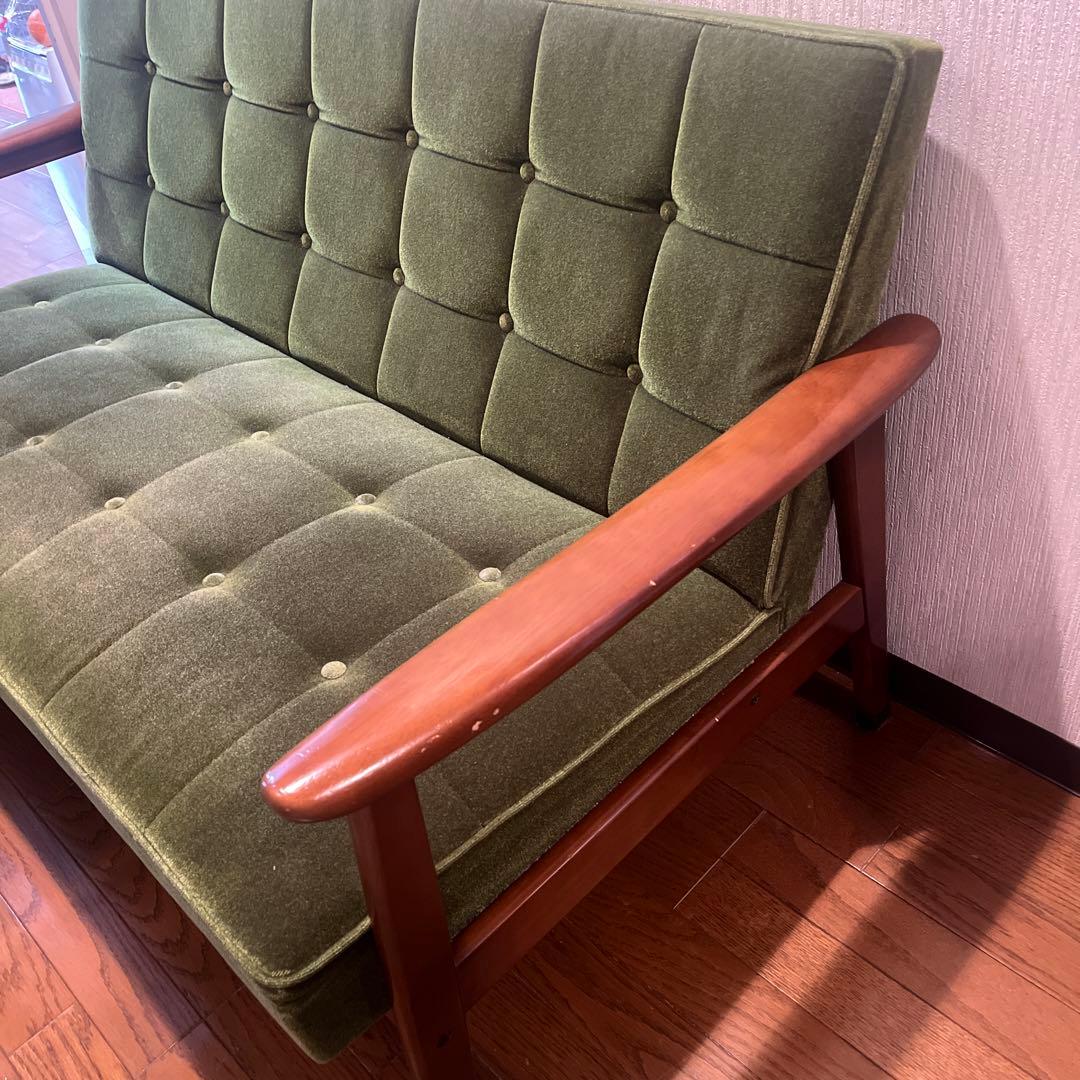 カリモク60 グリーン　ミッドセンチュリー 2人掛けソファ