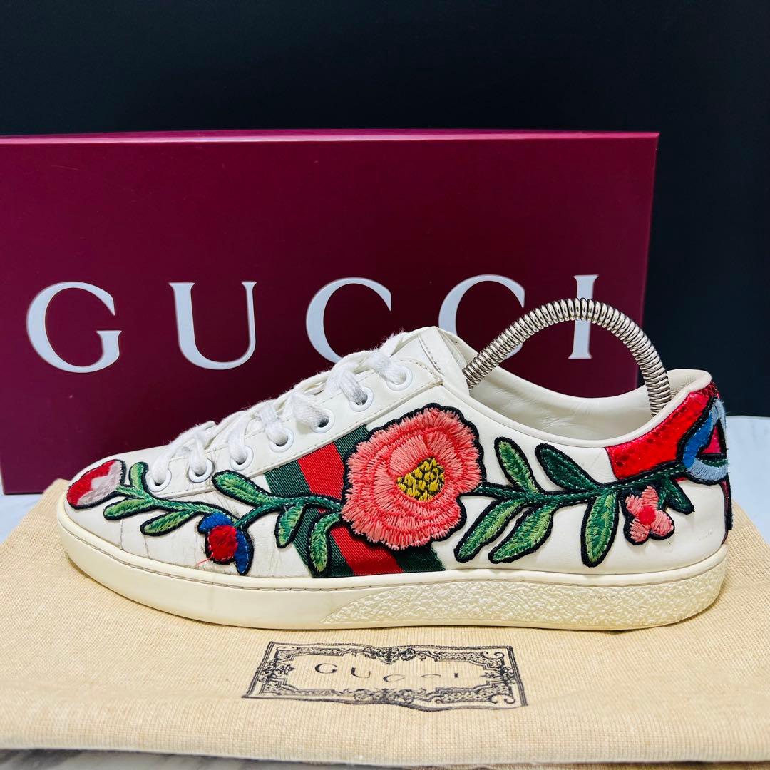箱付き● GUCCI エース 刺繍 フローラル シェリーライン 23.0相当