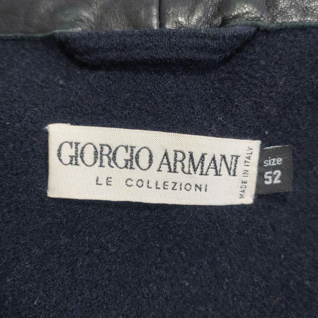 ジョルジオアルマーニ　ラムレザーロングコート　スタンドカラー　黒　52