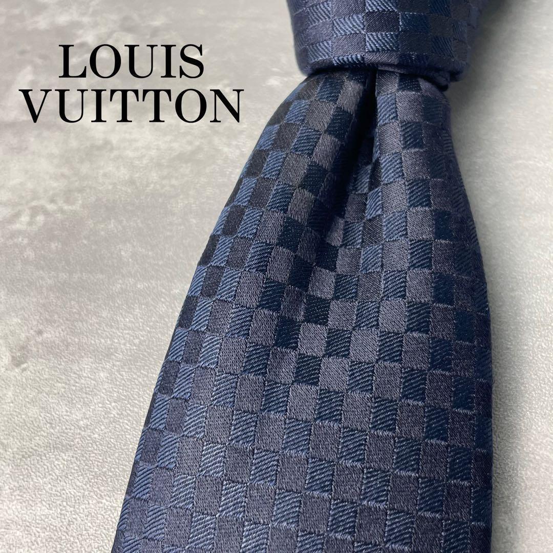 極美品 LOUIS VUITTON ジャガード マイクロダミエ ネクタイ 紺