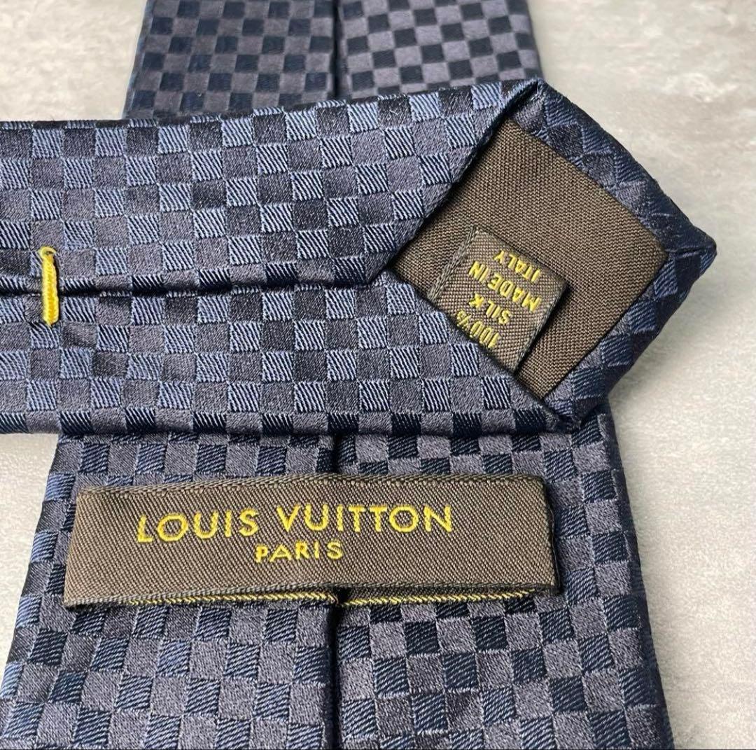 極美品 LOUIS VUITTON ジャガード マイクロダミエ ネクタイ 紺
