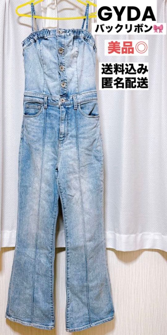 美品◎送料込み◎匿名配送◎ GYDA バックリボン デニムロンパース