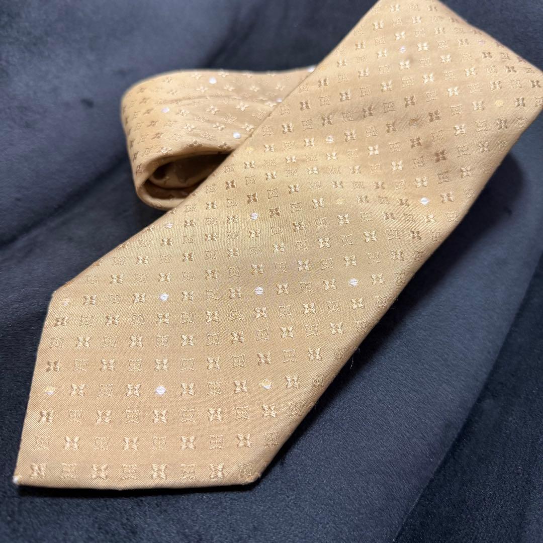正規品ルイヴィトン　総ロゴ　ネクタイ　ゴールド　シルク