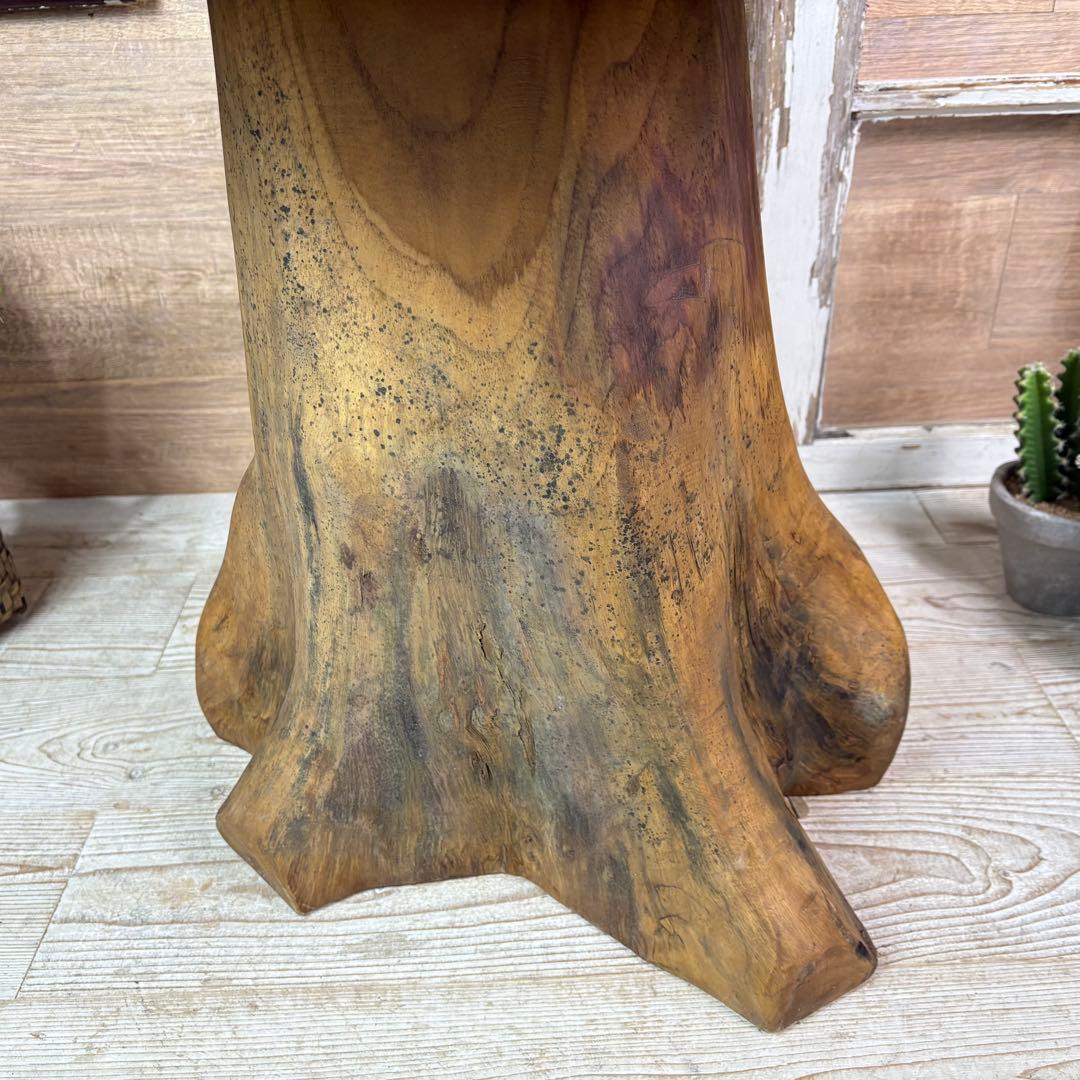 新商品入荷オールドチーク天然無垢丸太花台L（50㎝×51㎝）サイドテーブル飾り台