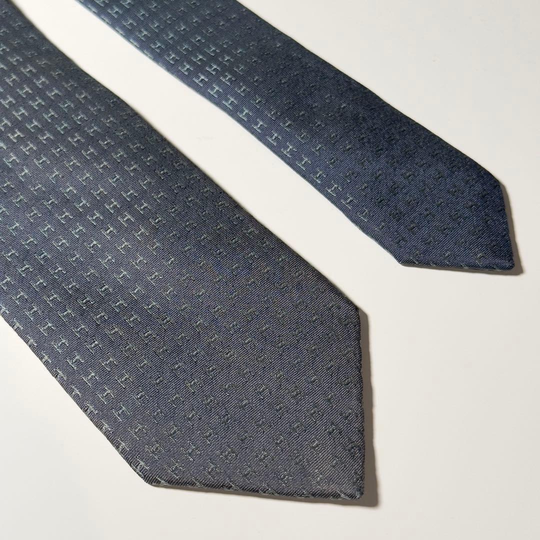 【美品】 HERMES エルメス H柄 ファソネ ネクタイ ブルー系
