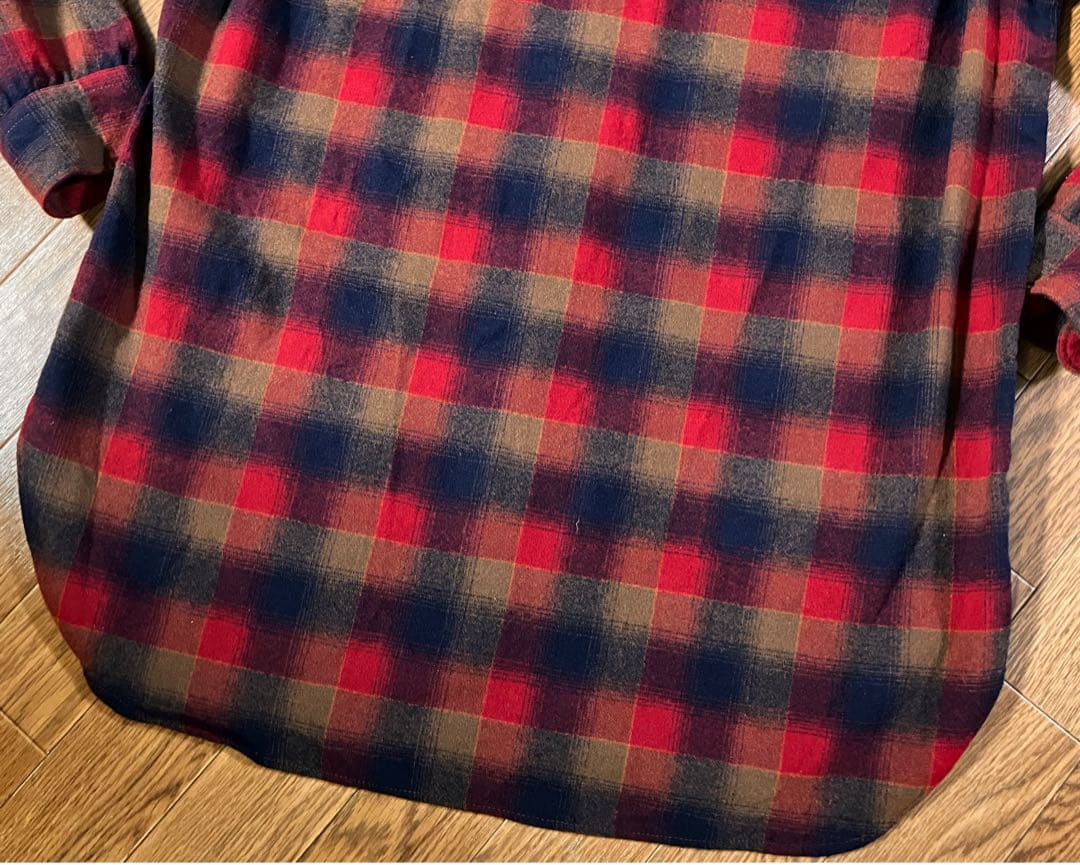 70s ペンドルトン ロング丈 オンブレチェックシャツ 赤×黒 Lサイズ